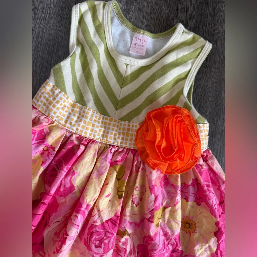 Giggle Moon Girls Outfit Dress and Ruffle Pants Set Floral Green Pink - Picture 3 of 10